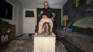 Perched gagged and blindfolded